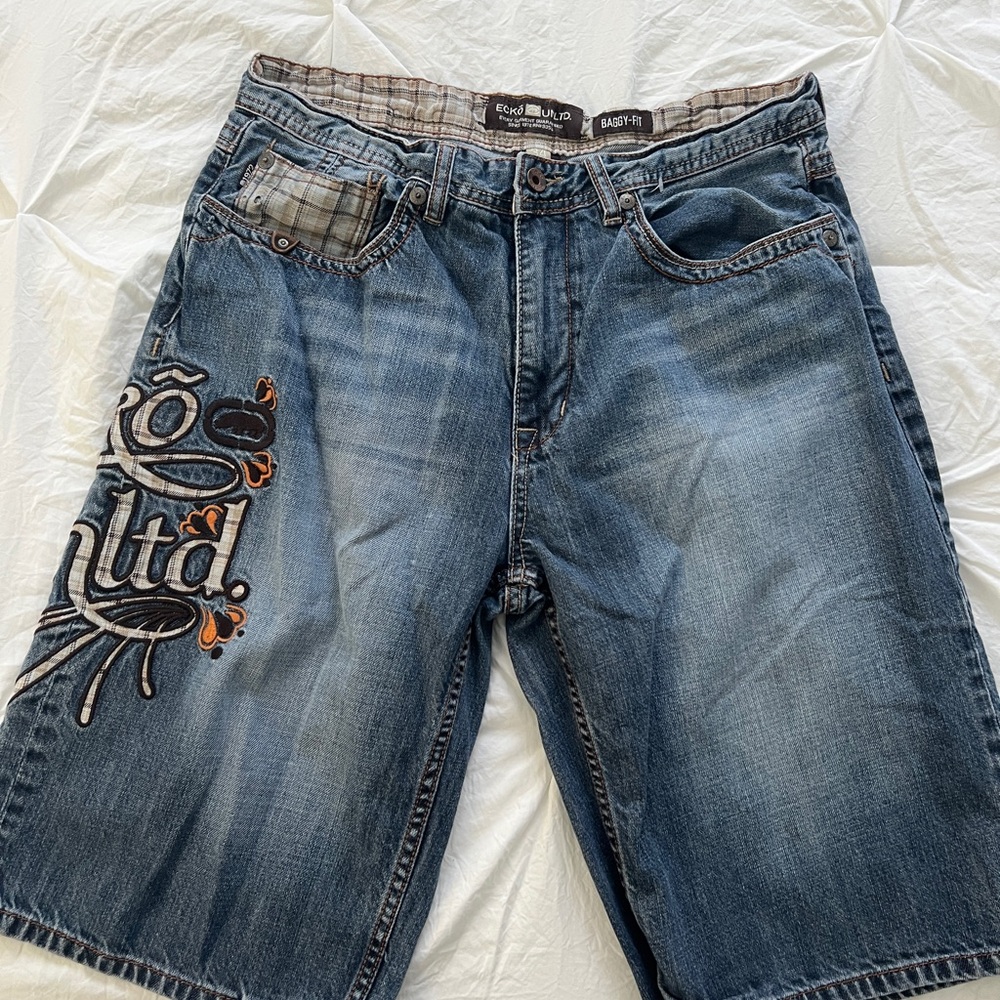Ecko Unlimited Blue Jean Shorts with Distressed Details